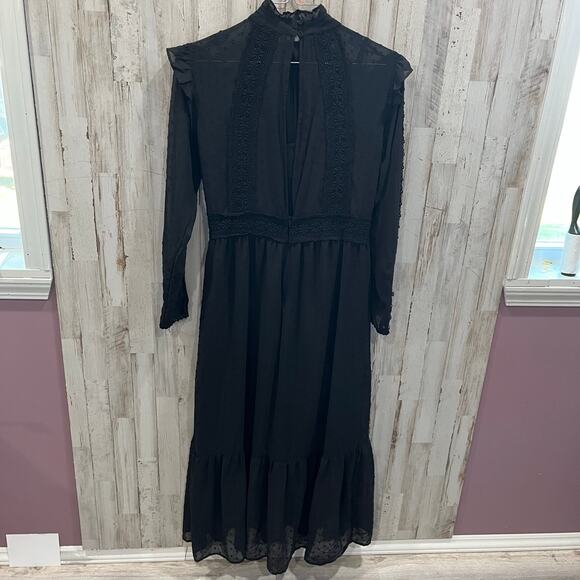 Topshop Black High Neck Gothic Regency Maxi Dress Whimysgoth Addams Lace 8 - Picture 4 of 9